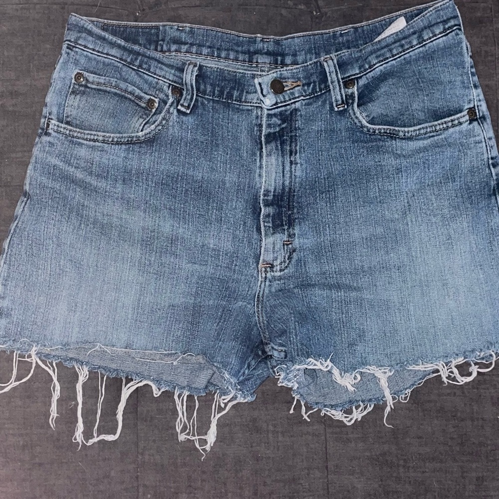 Wrangler Blue Frayed Jean Shorts
